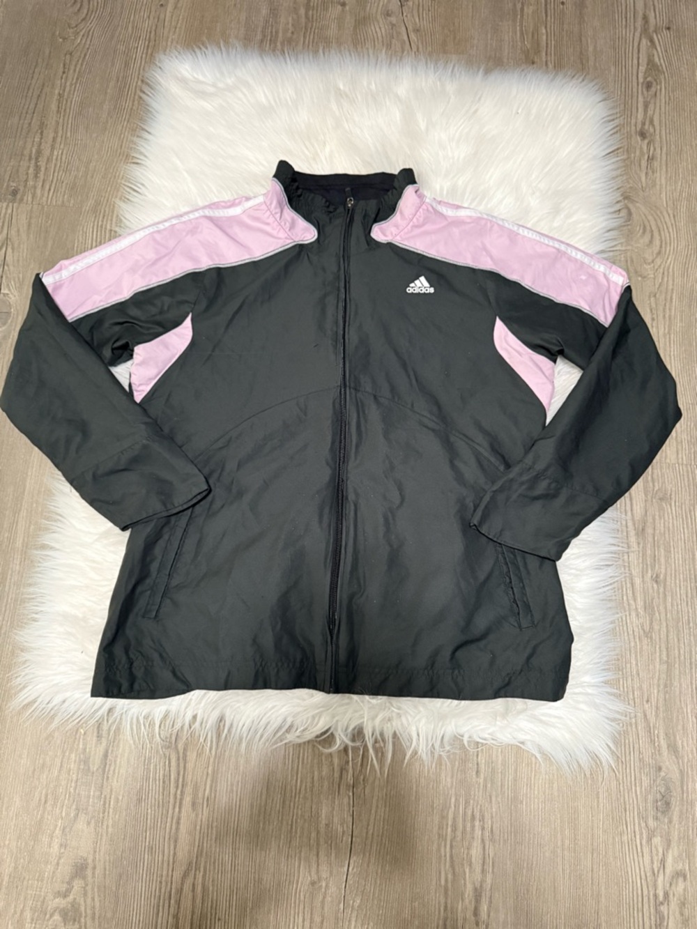 adidas Black and Light Pink Athletic Zip Jacket size L vintage